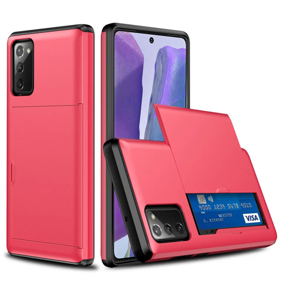 Prípad slotu na ochranu kreditnej karty pre Samsung Galaxy S20 S21 Plus note20 Ultra Fe 5G puzdro s držiteľom karty tvrdý ochranný kryt