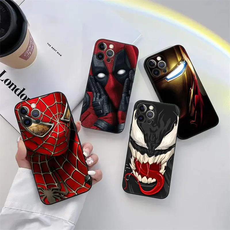 Prípad telefónu Marvel pre iPhone 11 15 16 Pro Max Spiderman Venom Deadpool Coque pre Apple 13 Pro 16 14 Plus 12 Mini XS 8 Soft Cover