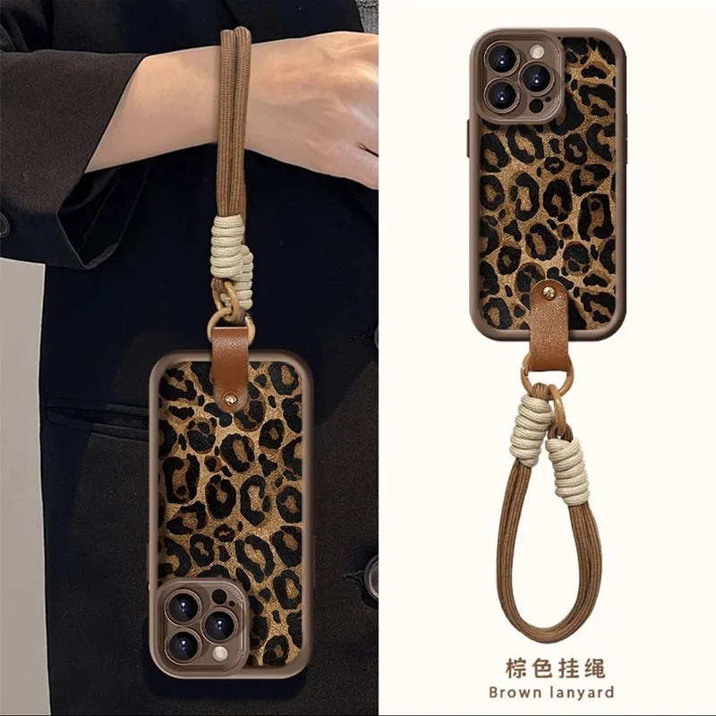 Prípad telefónu s ručným popruhom leopard