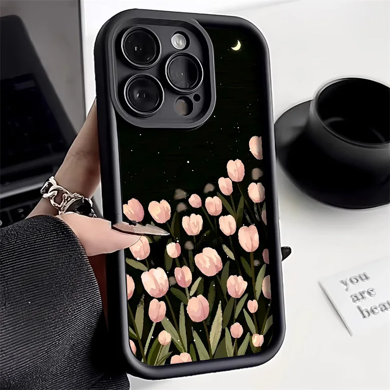 Prípady S23 FE TULIP KVETY PRÍPAD PRE SAMSUNG GALAXY S24 ULTRA CASELS SAMSUNG S23 ULTRA S22 PLUS S20 S21 FE Kvapalé silikónové kryty kvapaliny