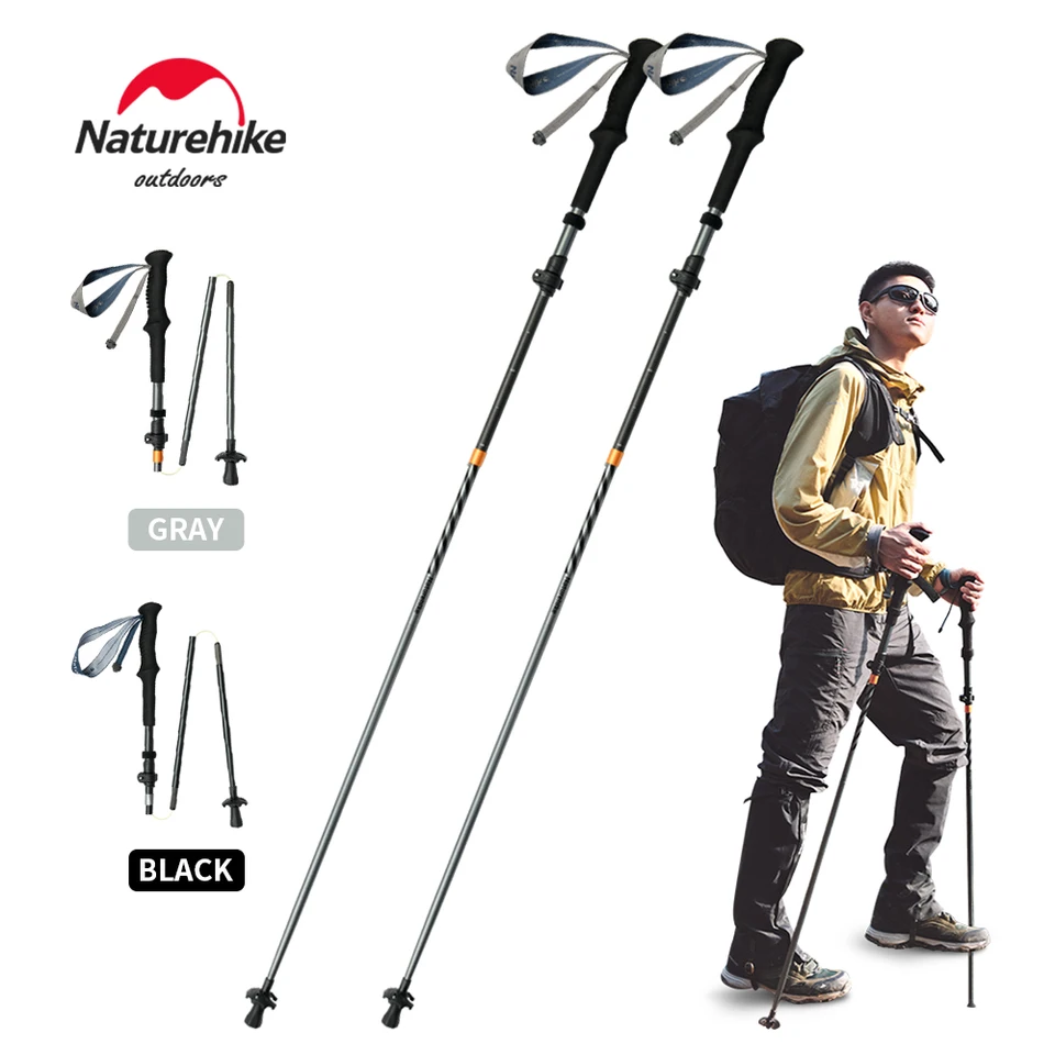 Príroda 5-sekcia Trekkingové stožiare uhlíkové vlákno 7075 Hliníková zliatina kempingu Ultralight nastaviteľné teleskopické vychádzkové palice