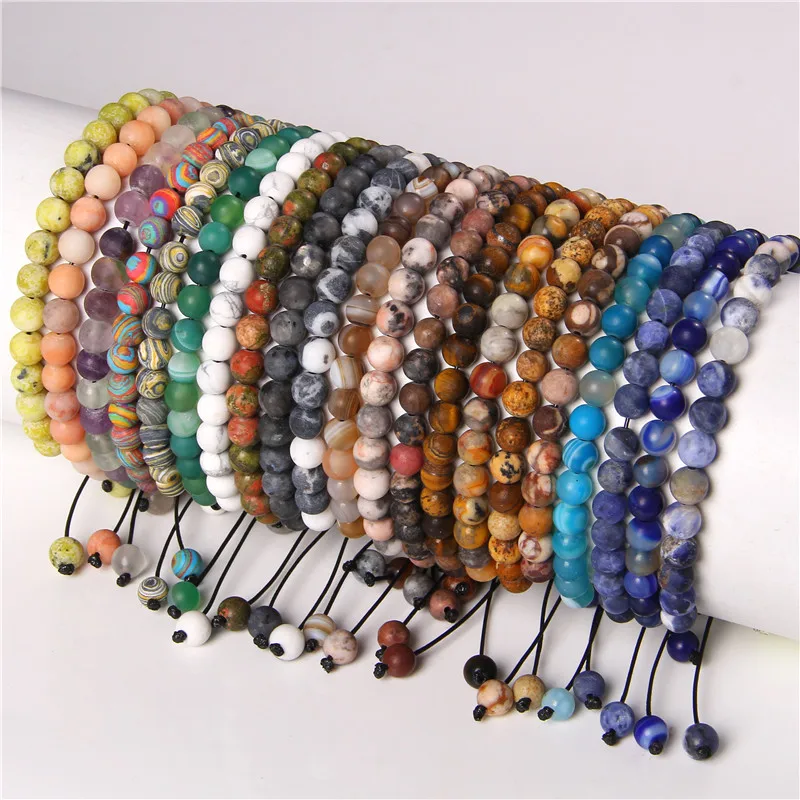 Prírodné 6 mm Čakra minerálne kamenné korálky náramky Men Matte Unkaite labradorit trieda A Sodalite Bangle Ženy nastaviteľné šperky