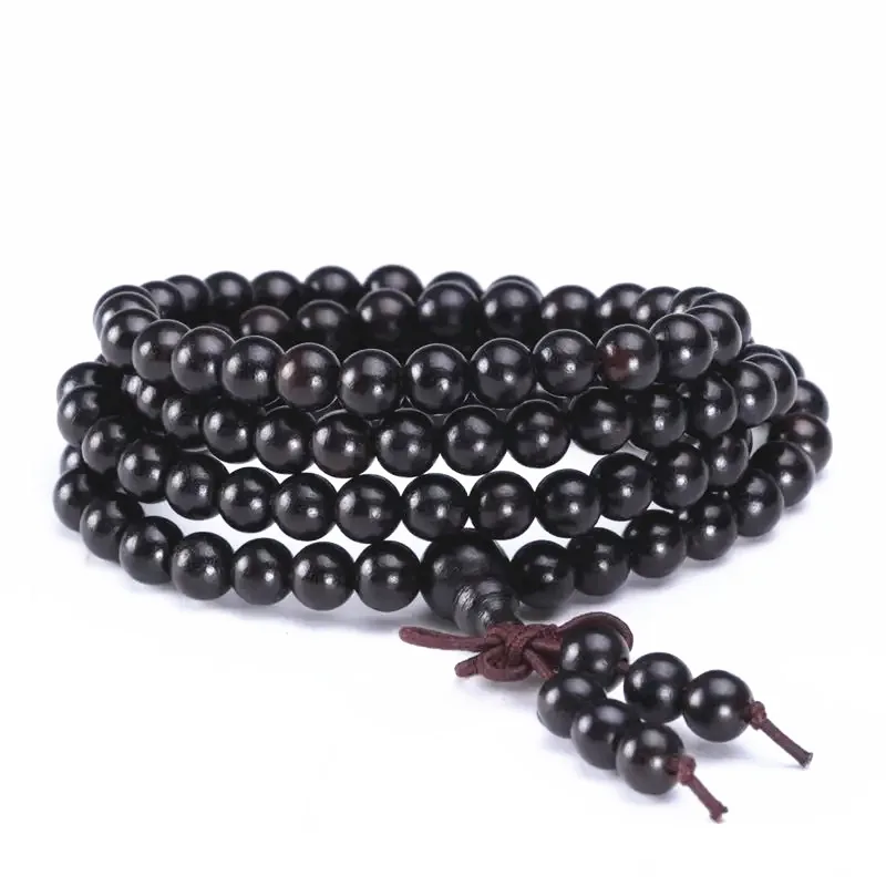 Prírodné africké ebenové náramky 6 mm Buddha 108ks Black Sandalwood Meditation Modlitba Mala Bro577