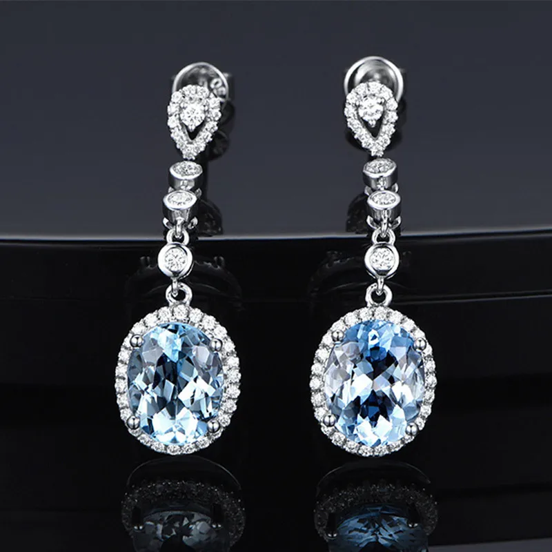 Prírodné akamarín Sterling Silver 925 Drop náušnice pre ženy nadčasový dizajn Jemné ženské šperky svadobné luxusné náušnice