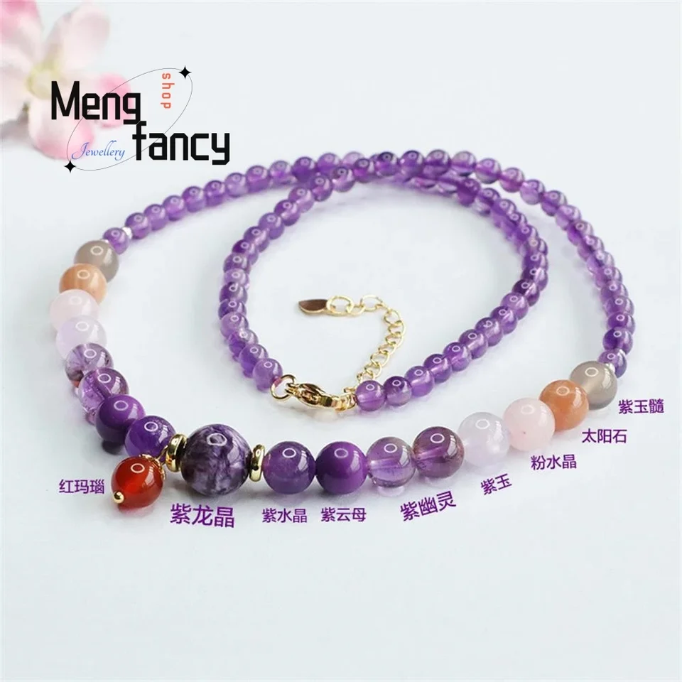 Prírodné deväť Purple Fire Multi-Ocesous Crystal náhrdelník Vysoko kvalitný luxus luxusy sexy mladé dievčatá módne šperky suvenír
