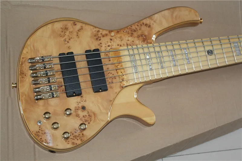 Prírodné drevo 6 struny Elektrické basové gitarové gitarové zlato Hardware basová gitara 6 reťazca javor Fretboard Doprava zdarma 5yue20