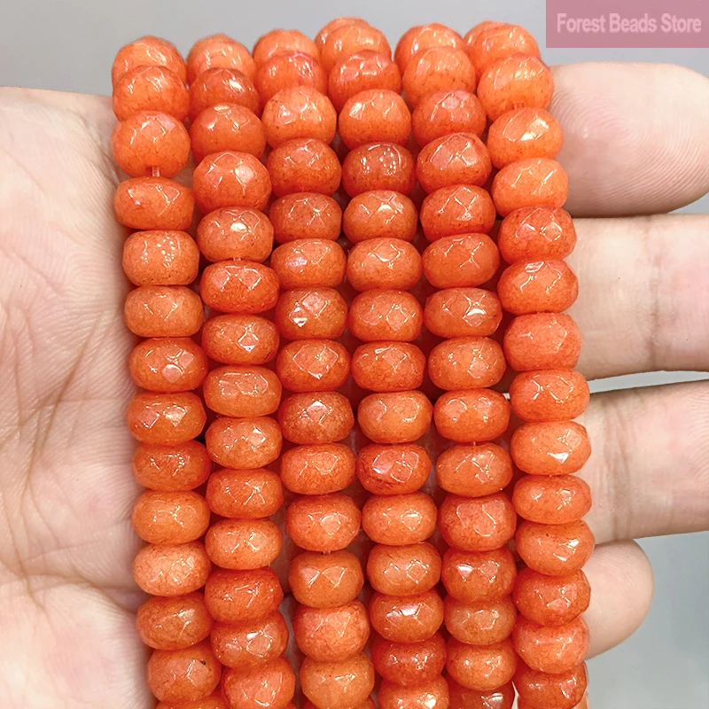 Prírodné fazet Orange Rondelle Smoot Spacer Loose Loose Loose Diy Charms Náramky Príslušenstvo pre šperky výroby 15 '' Strand 8 mm