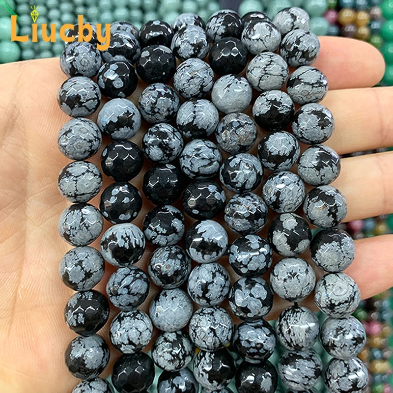 Prírodné fazety Snow Flake Obsidian Kamenné korálky pre šperky Výroby DIY Príslušenstvo Náramok Náramok 15 