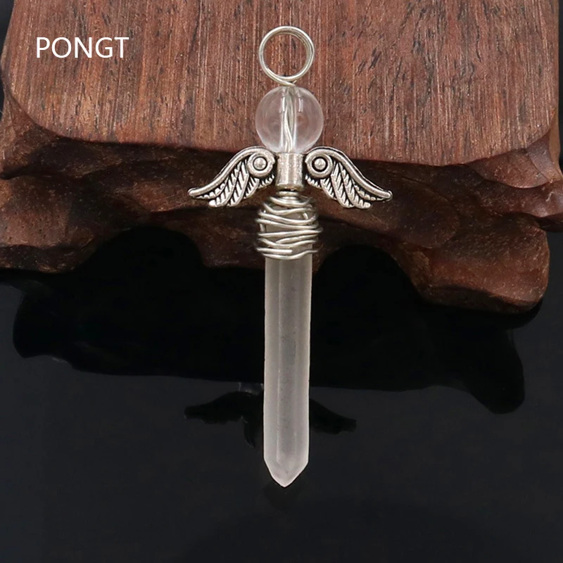Prírodné kamene anjelské krídla prívesok ručne vyrábaný vinutý číry kremeň náhrdelník reiki chakra krištáľový prívesok Romantické darčekové šperky