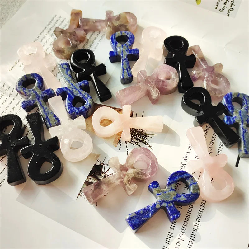 Prírodné kamene Anka v náhrdelníkoch krížové darčeky Quartz krištáľové vyrezávané drahokamy Hojenie reiki kľúče života domácej dekorácie