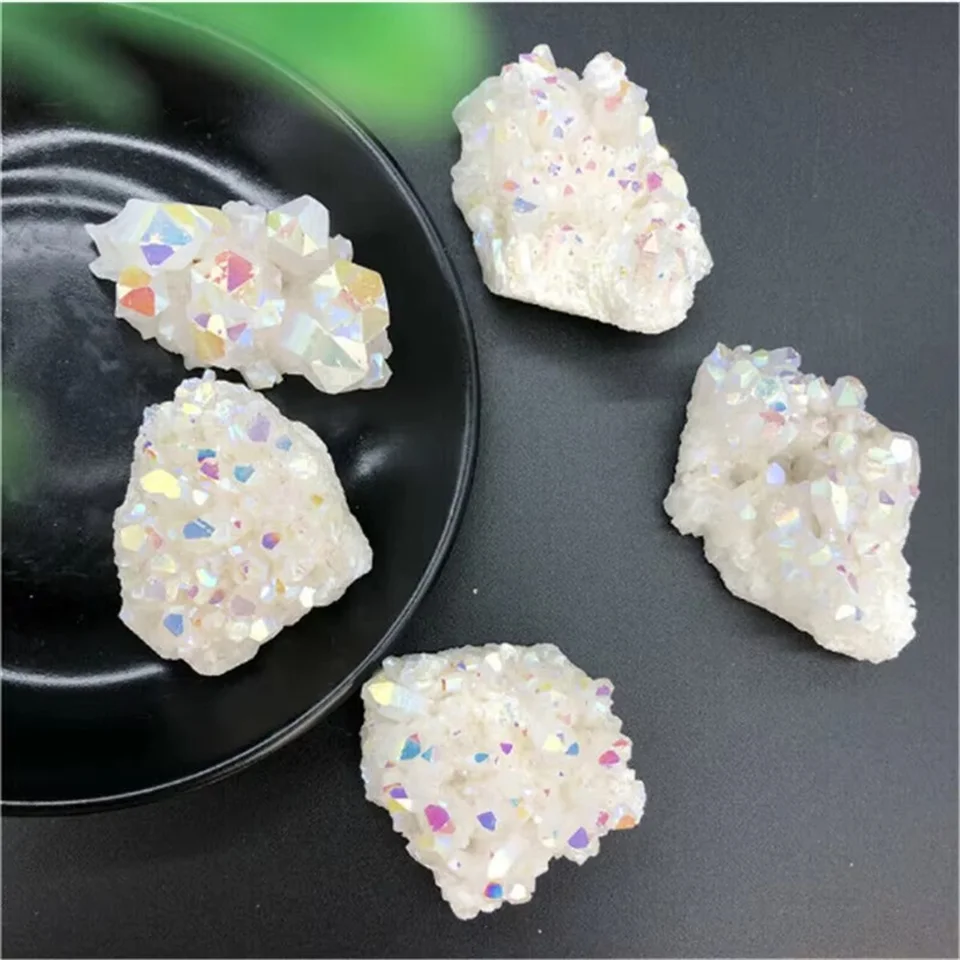 Prírodné kryštály liečivé kamene anjel Titanium Aura White Quartz Geode Cluster Vzorka
