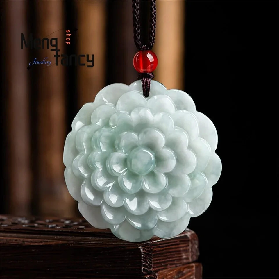 Prírodné mjanmarsko A-Goods Jadeite PEONY ICE Jade prívesok Vynikajúce kúzla remeslá