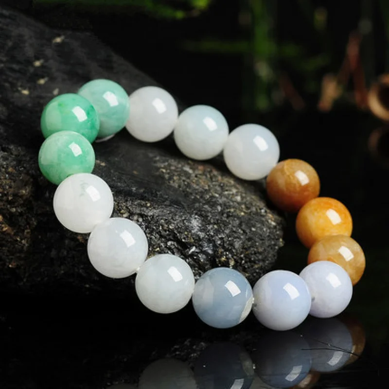 Prírodné Mjanmarsko A-Level Jade Tricolor Round Beads Dámske náramky Továrenské priamy predaj Odoslať certifikát