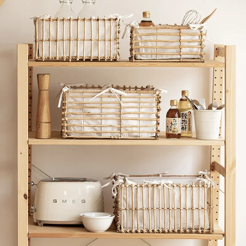 Prírodné ratanové tkanie skladovacieho koša na stolnú plošnú plošnú plošnú plochu úložné skrinky Demontáž Organizátor make -upu, Snack Toy Wicker Basket