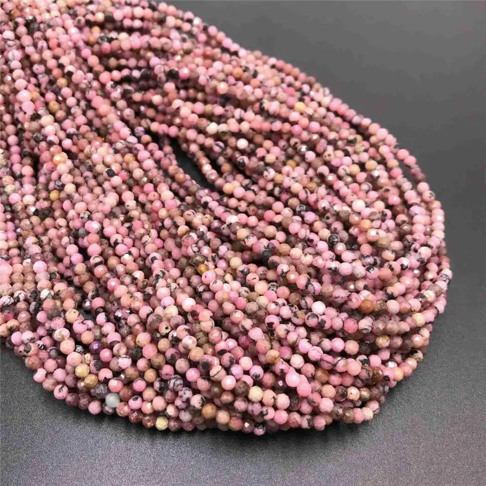 Prírodné ružové malé korálky na rodochrosite Mikro kamenné korálky 3 mm čierna linka Rhodonitová časť voľné korálky pre náramok náhrdelníka