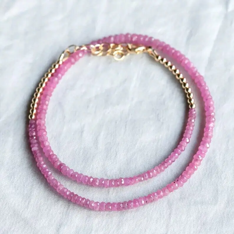 Prírodné ružové rubínové rubínové rubíky 3-4 mm, 18 palcov AAA+ Kvalitný RUBY náhrdelník