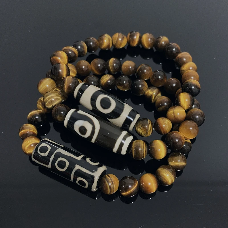 Prírodné tibetské dzi agáty náramky liečivé šperky Buddha modlitba deväť očí šarm žltý tiger očný klenot kamenné náramky Muž