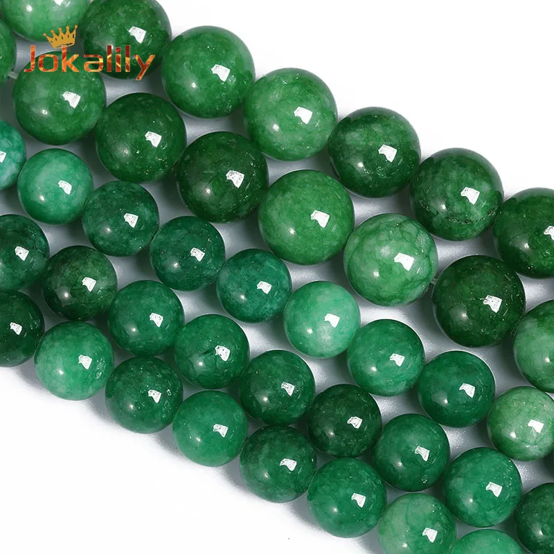 Prírodné zelené smaragdové jades korálky pre šperky na výrobu okrúhleho kamenného korálikov DIY náramok Náramok náhrdelníkov 4 6 8 10 12 mm 15