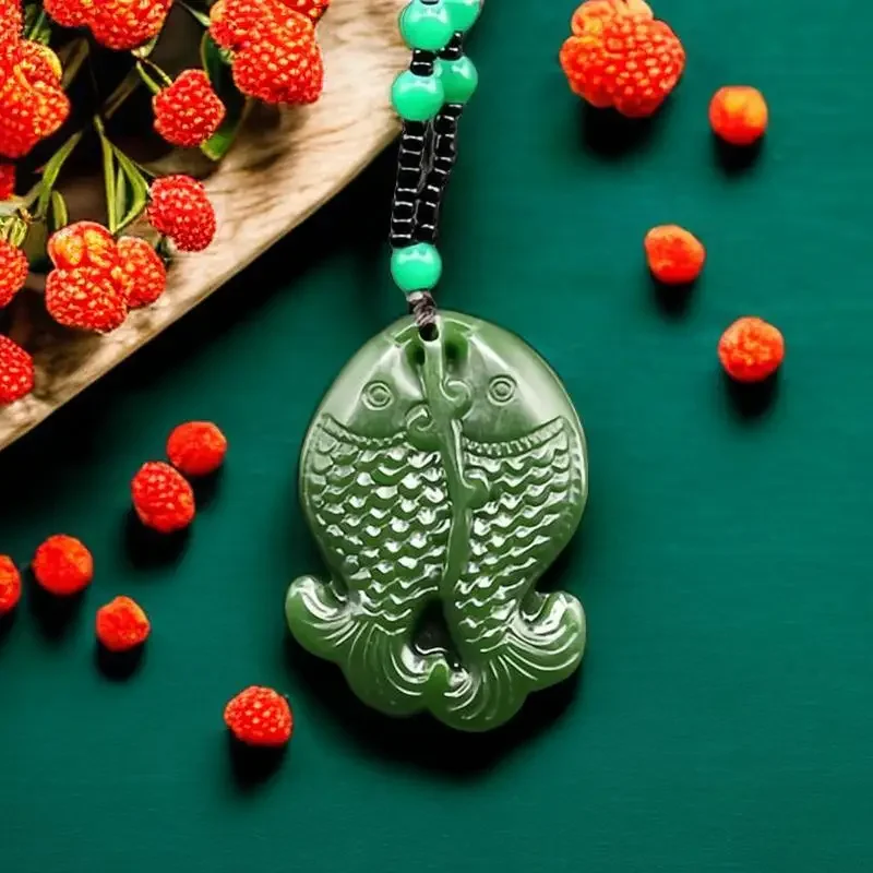Prírodné zelené čínske jade rybie prívesky Pisces Rydlace kúzlo jadeite šperky vyrezávané amuletové módne doplnky darčeky pre ženy