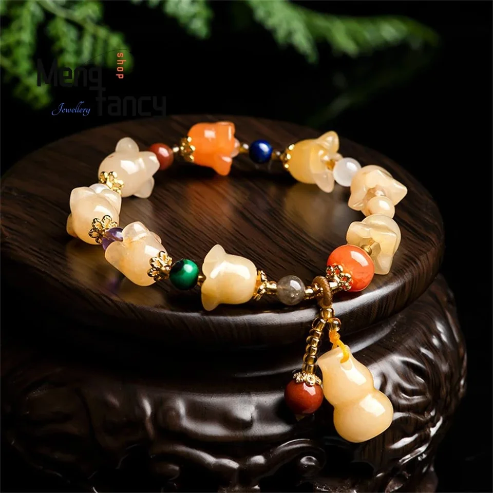 Prírodné zlaté hodvábne jade jade orchidey gourd náramok módne módne šperky náramok luxusný dizajnér pár amulety sviatočné darčeky