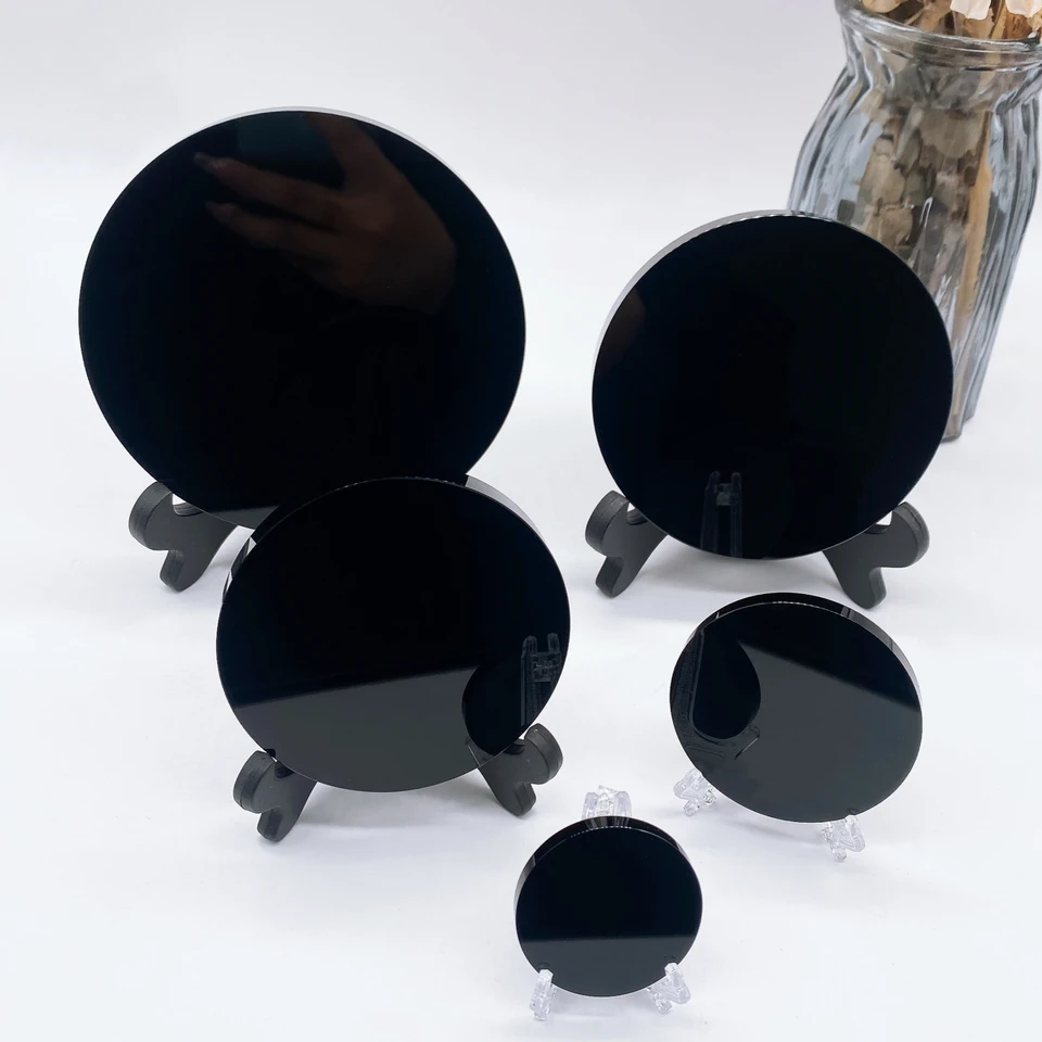 Prírodné čierne obsidiánske kruhové disky okrúhle tanier Scrying Mirror Crystal Quartz Magic Witchcraft