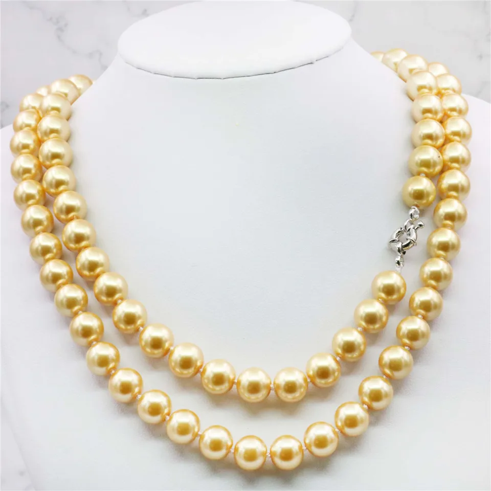 Prírodný kameň 8 10 12 mm zlatá farba AAA South Sea Shell Pearl náhrdelník s 36 palcami ručne vyrobené šperky výroby veľkoobchodnej ceny