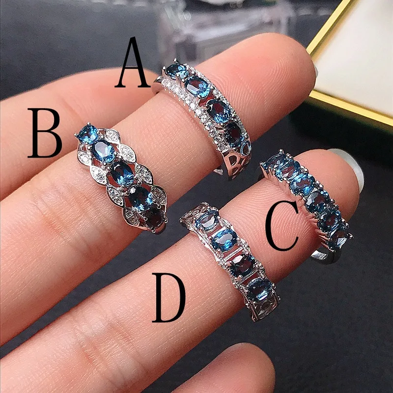 Prírodný London Blue Topaz Single Row Ring S925 Sterling Silver Personalizované angažovanosť pre ženy darček