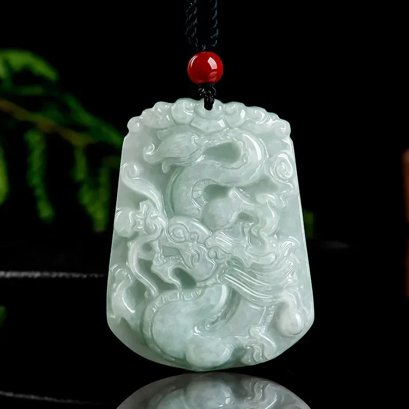 Prírodný Mjanmarsko Jade Dragon Brand Zodiac Dragon Pendant Ice Jade Jade Náhrdelník Pánske etnické oblečenie Anti osudové doplnky