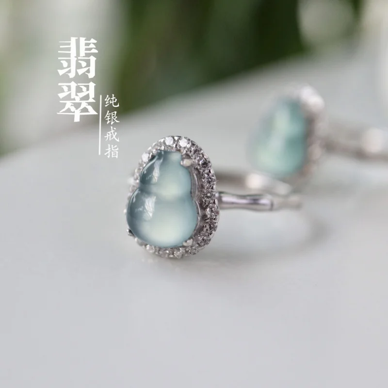 Prírodný nebezpečný materiál Blue Jade Gourd S925 Strieborné šperky nastaviteľné triedu jednoduchý náramok