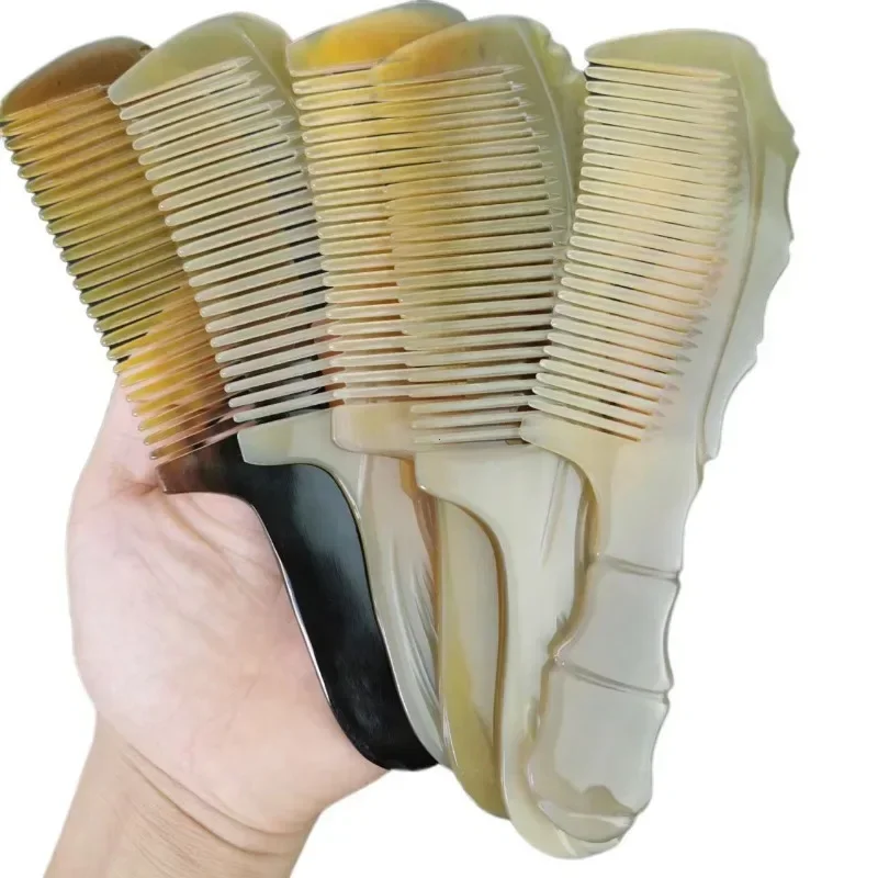 Prírodný rohový hrebeň s jemnými zubami Anti statické vlasové hrebeň Care Hair Massage Hrebeň ručne vyrábaný hrebeňový hrebeň