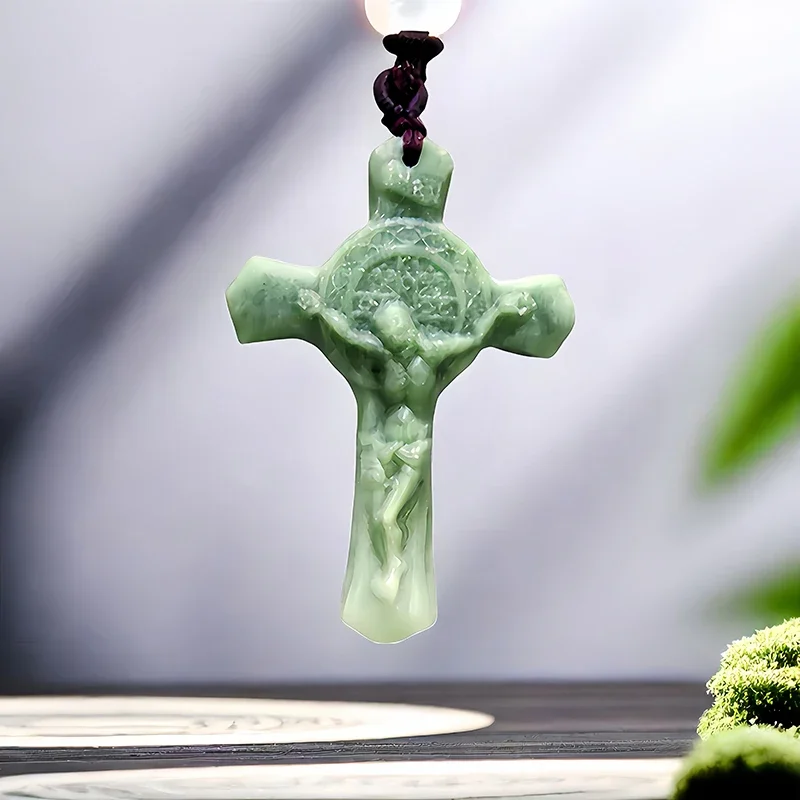Prírodný skutočný jade krížový prívesok Náhrdelník TALISMANS Návrhár luxusný darček módne drahokamy kameň vyrezávané šperky čínština