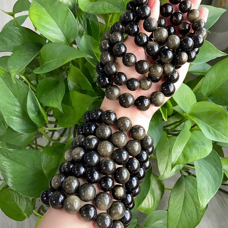 Prírodný zlatý obsidiánsky náramok, liečivý krištáľ, energetický kameň, reiki korálky, jednoduché jogové kúzlo, meditačné šperky, Bangles Darček