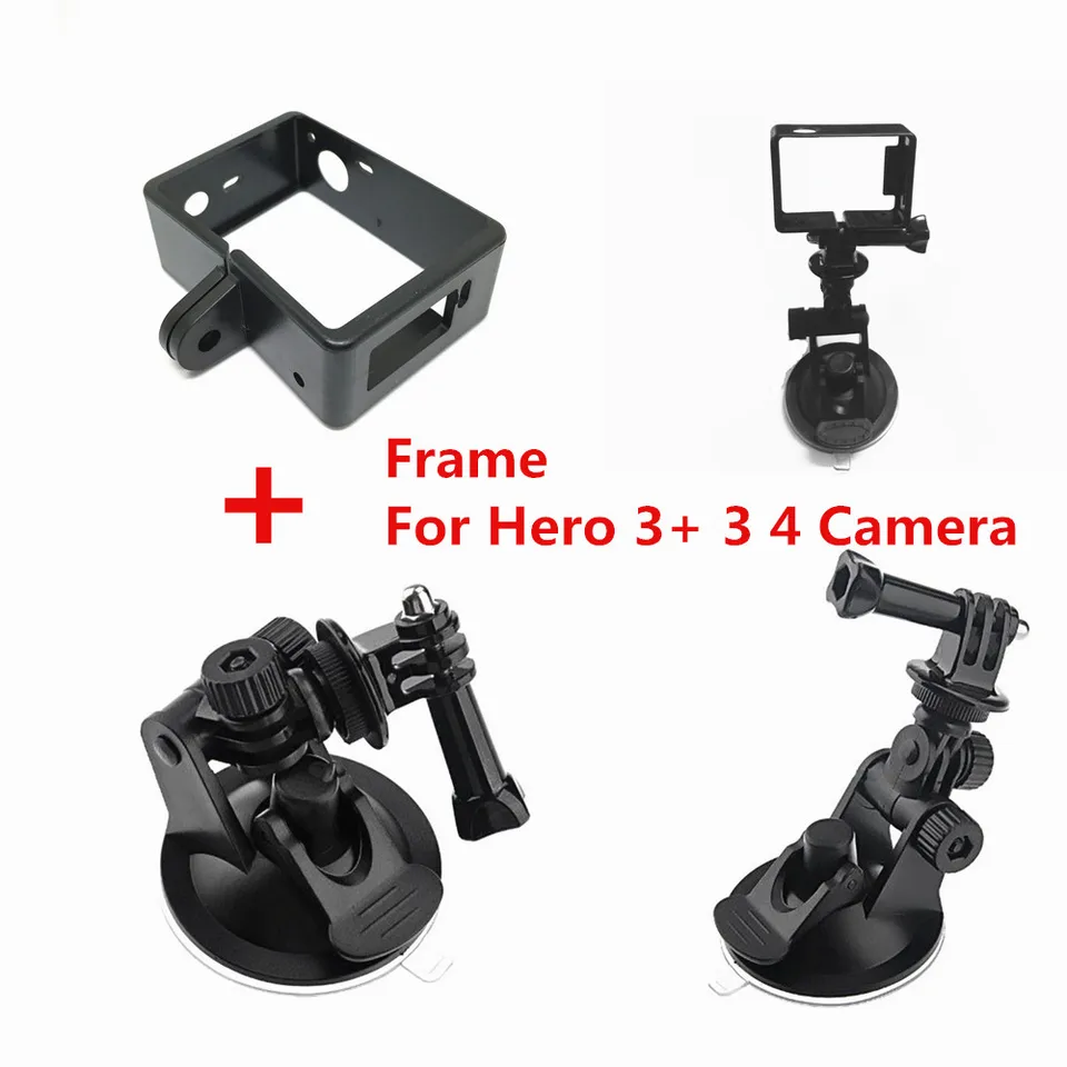 Príslušenstvo Car Suct Cup Adaptér Montáž okna skla+ štandardný ochranný rám pre GoPro Hero3 3+ Hero 4 Camera Mount Camera