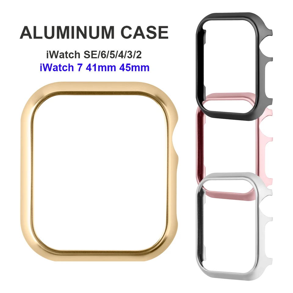 Príslušenstvo pre prípad Apple Watch Case 45 mm 44 mm kovový nárazník Ochranný kryt pre IWATCH SE Series 7/6/5/4 Prípady hliníkového zlata