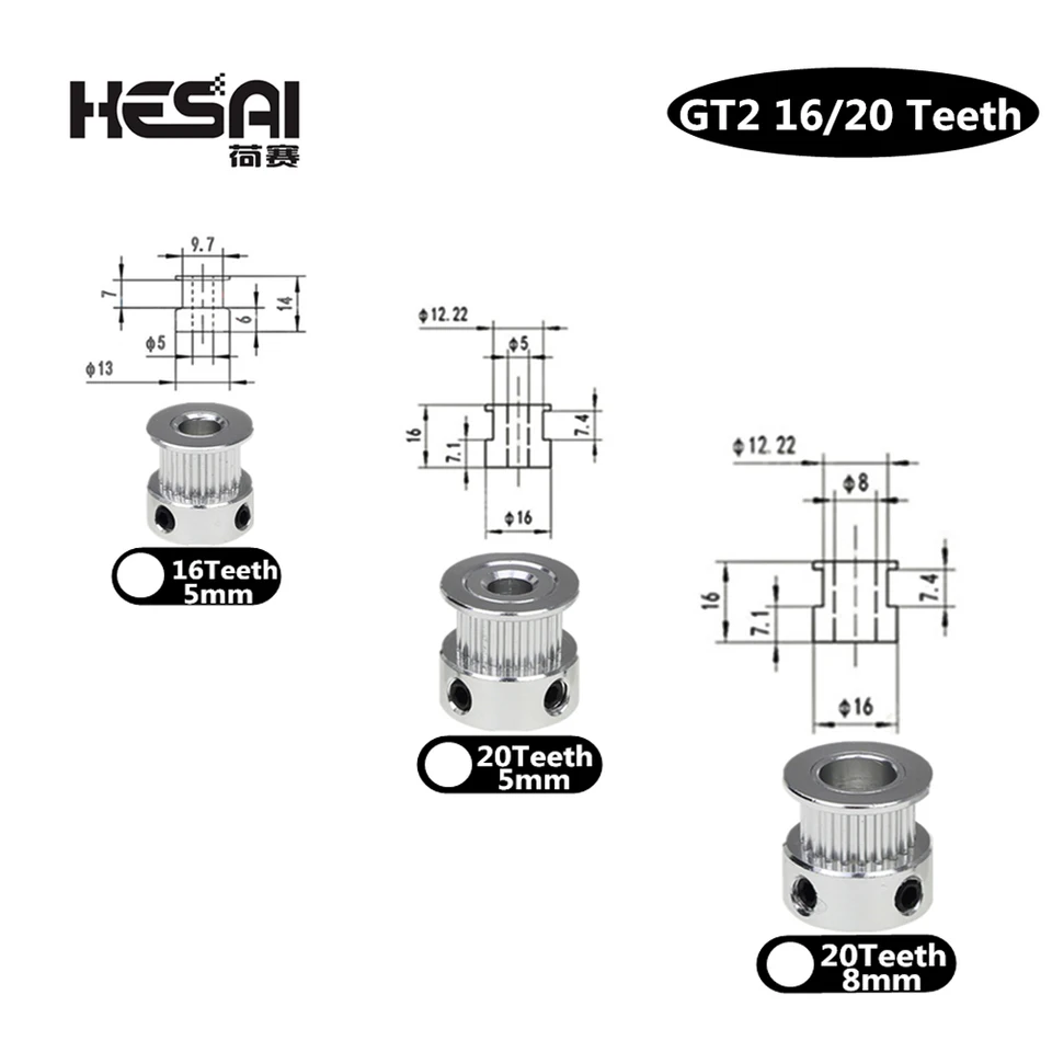 Príspevok pre diely 3D tlačiarne GT2 20teeth 20 zubov Vŕta 5 mm/8 mm Časová kladka Hliníka Fit pre GT2-6 mm otvorený časovací pás