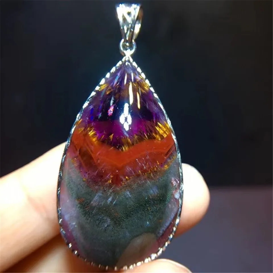 Prístroj na prírodné ukuliny 23 Purple Gold Rutilated Quartz Pendant pre šperky pre ženy darček 38x22mm korálky 925 strieborný reiki krištáľový aaaaa