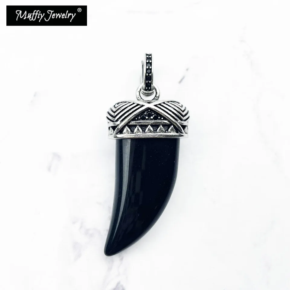 Prívesok Maori zub 925 Sterling Silver Silver Black Opal Europe Styling Funkce Šperky príslušenstvo Fit náhrdelník Rebel Darček pre mužov Ženy