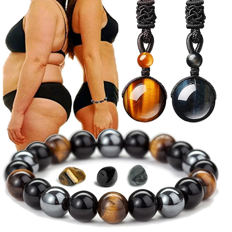 Prívesok s príveskom z očí Tiger Eye Stone pre mužov Wommen Obsidiánske korálky Náramky Náramky Náramky Pletené lano reťazec Lucky šperky