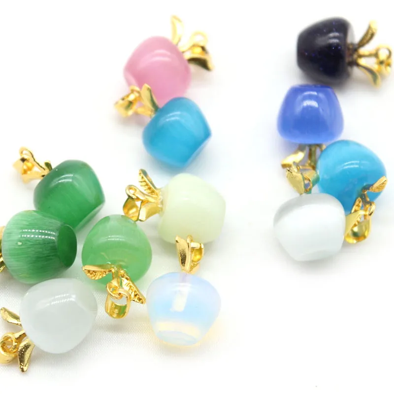 Prívesok z prírodného kameňa jablko Cat Eye Opal Stone prívesky modrý piesok pre náhrdelníky náramok