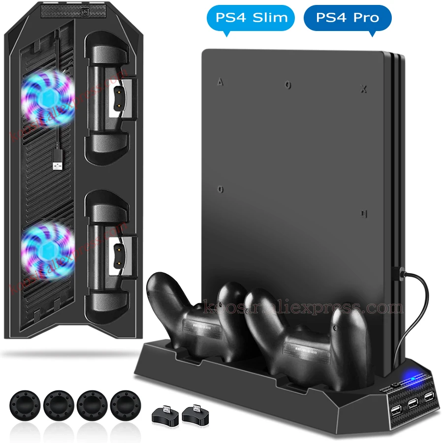 PS4 Slim Vertical Stand PS4 Pro Game Console Cooling Fan základ pre stanicu Sony PlayStation Play Station 4 Slim s 2 nabíjačkou ovládača