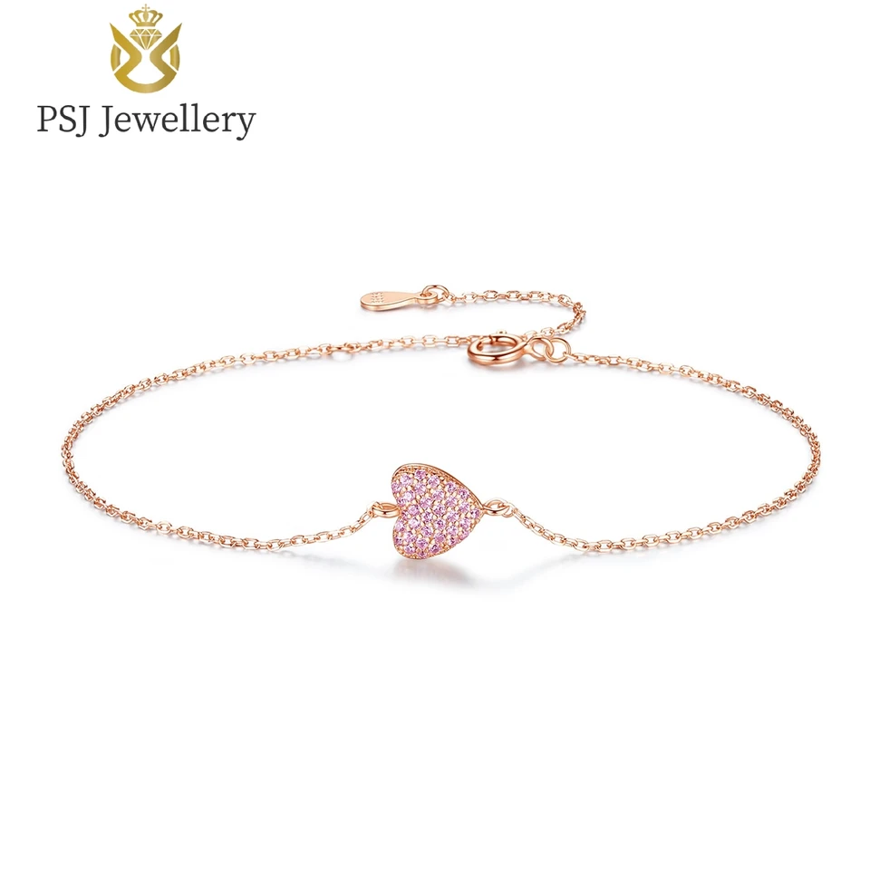 PSJ módne šperky dizajn srdca zirkon inlay rhodium 18k zlatá lanotovaná leštená S925 Sterling strieborný náramok pre ženy