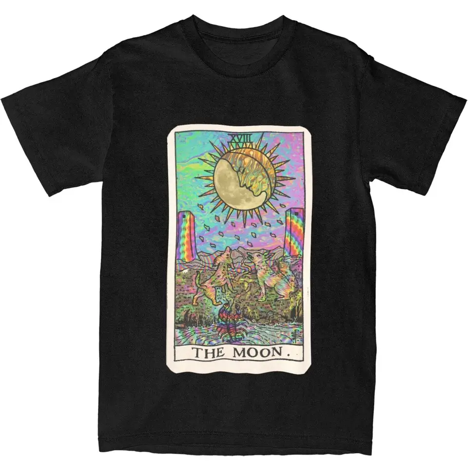 Psychadelic Tarot the Moon Apparel Tričko Men ženy Neon Psychic Trippy Art Leisure Cotton Grafic Tlačené tričká