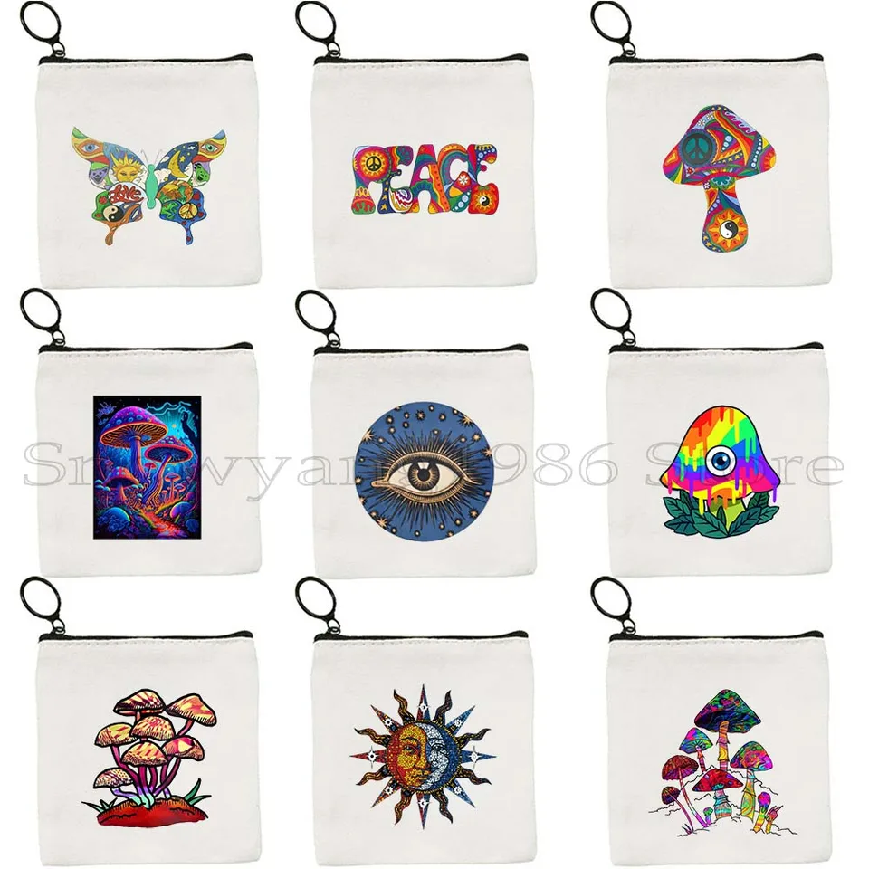 Psychedelic Butterfly Trippy Magic Huby záhrada nebeská mozaika Sun Moon Buddha Eye Eye Kein Coin Case Case Tašu peňaženku vrecko na puzdro