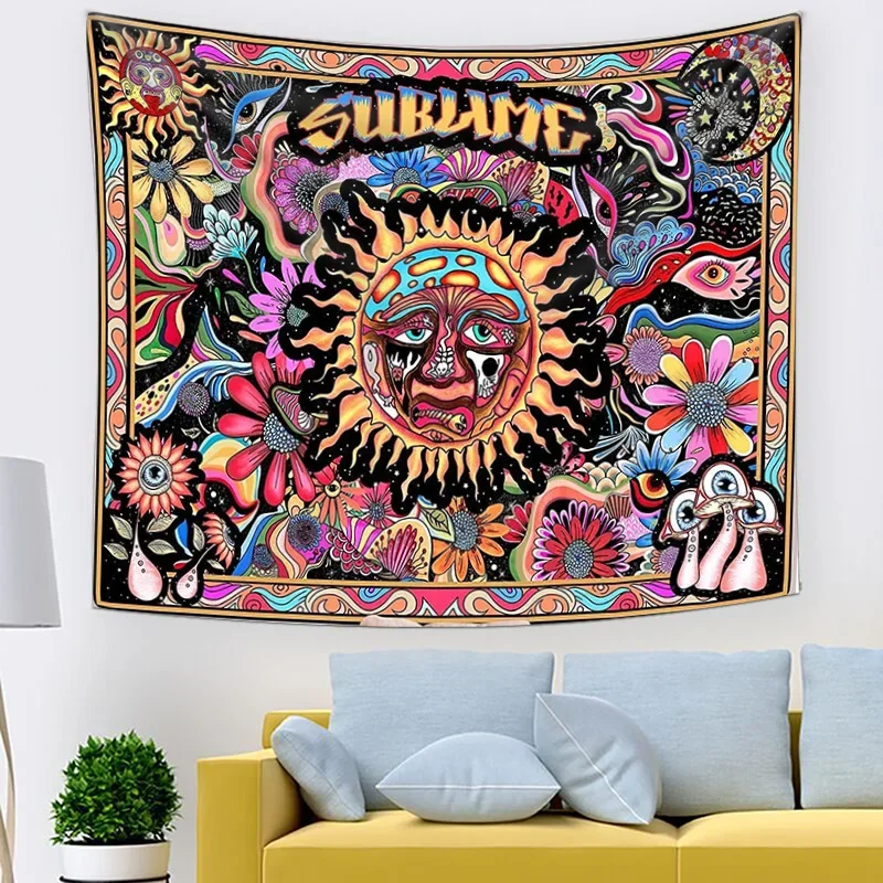 Psychedelic Tarot Trippy vznešené slnečné tapisérie stena zavesenie hippie tapisérie huby tapiséria estetická izba domáci dekor