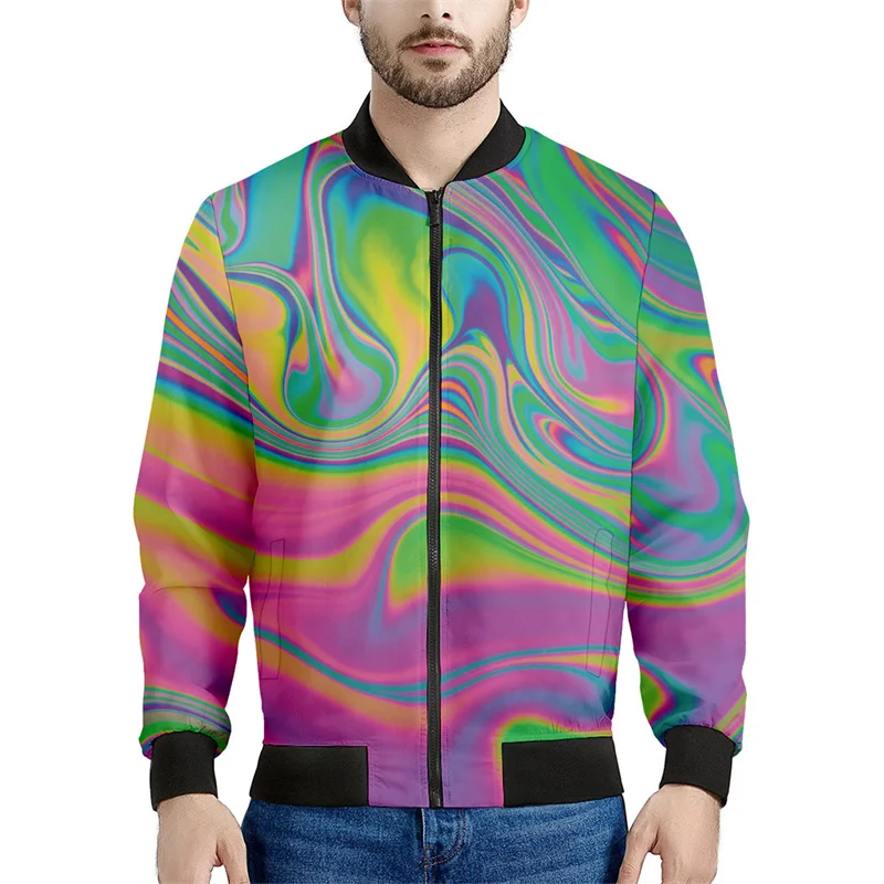 Psychedelická bublina 3D tlačená zipsová bunda Muži osobnosť Street Striesty Spring Jesenné nadmerné bundy s dlhým rukávom