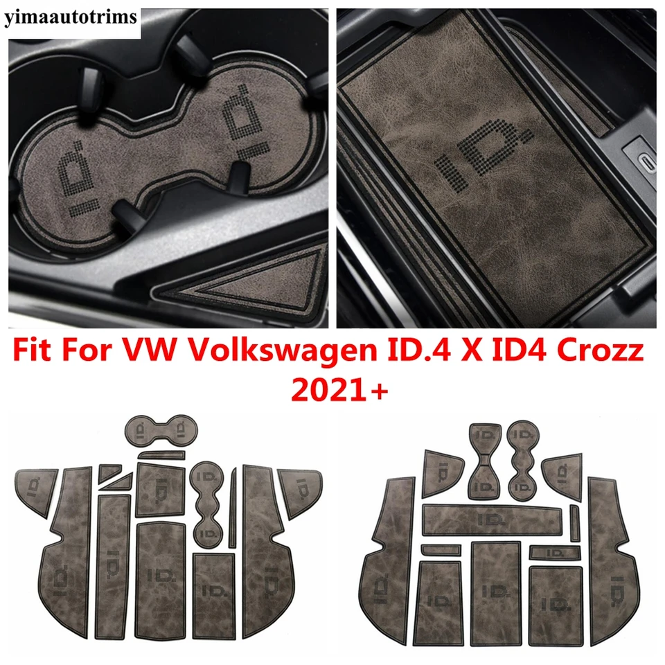 PU kožená brána slot pre rohož pre VW Volkswagen ID.4 X ID4 CROZZ 2021 -2024 Proti-Slip Gumber Dverne Pad Držiteľ držiteľa nekĺzavého príslušenstva