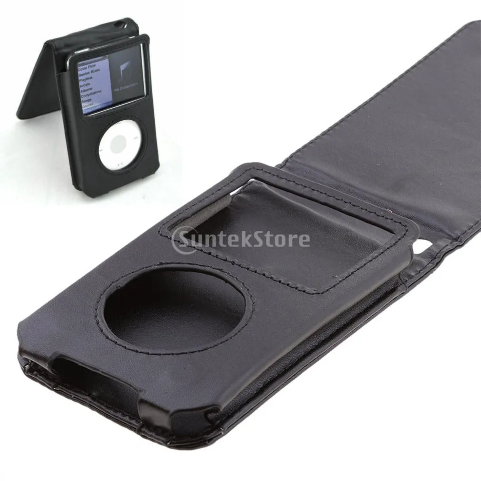 PU kožené puzdro pre iPod video 30/80/10/120gb iPod Classic 5. 6. gen s hnuteľným klipom pásu čierny
