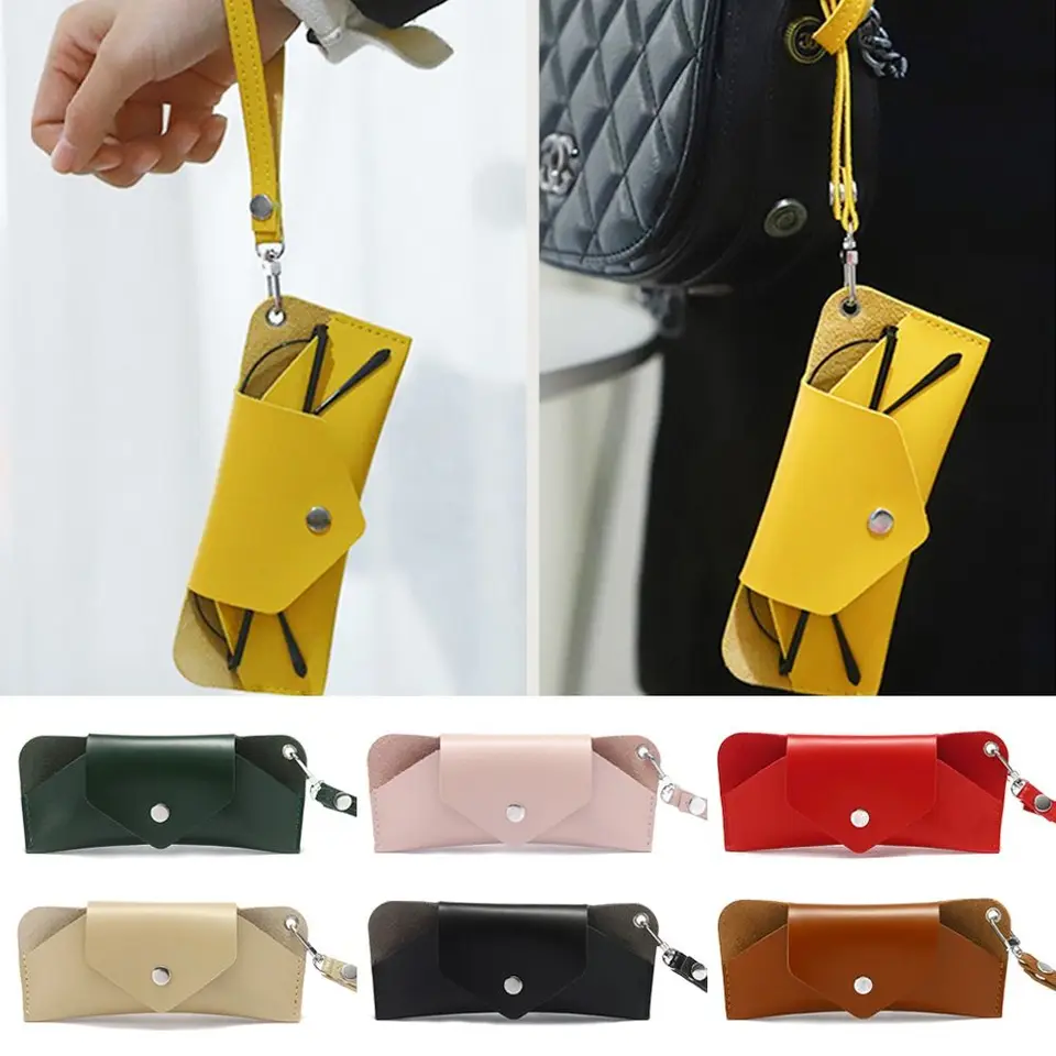 PU kožené ručne vyrábané okuliare s taškou so závesnými šnúrkami slnečných okuliarov prenosné jednoduché závesné okuliare zápästie Storage Box