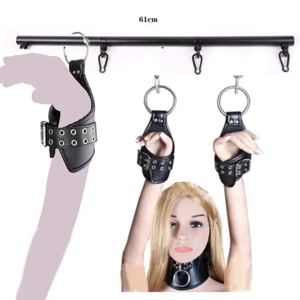 PU kožený krk golier Pozícia otvorenej nohy baru na zavesenie zavesenia putá BDSM BDSM BONDAGE SEX Sex Sex Hračky pre páry