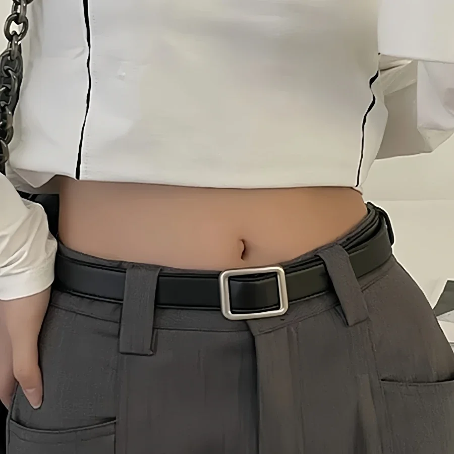 PU kožený pás pre ženy Square Buckle Pin Buckle Jeans Čierny pás Chic Luxury Brand Ladies Vintage remienok Ženský pás